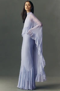 BHLDN Chiffon Slip Maxi Dress With Ruffle Cape