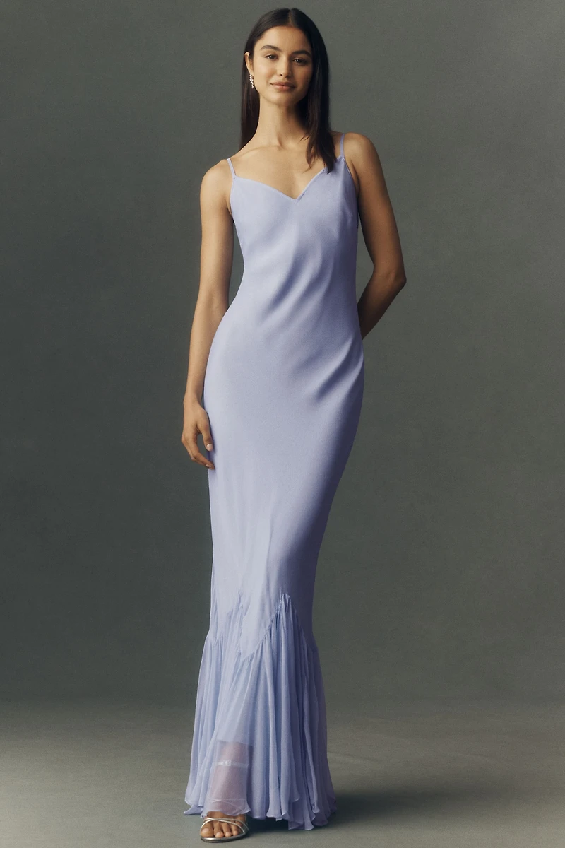 BHLDN Chiffon Slip Maxi Dress With Ruffle Cape
