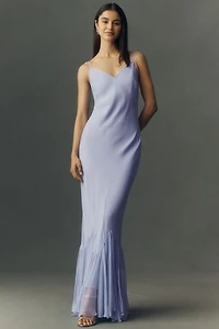 BHLDN Chiffon Slip Maxi Dress With Ruffle Cape