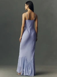 BHLDN Chiffon Slip Maxi Dress With Ruffle Cape
