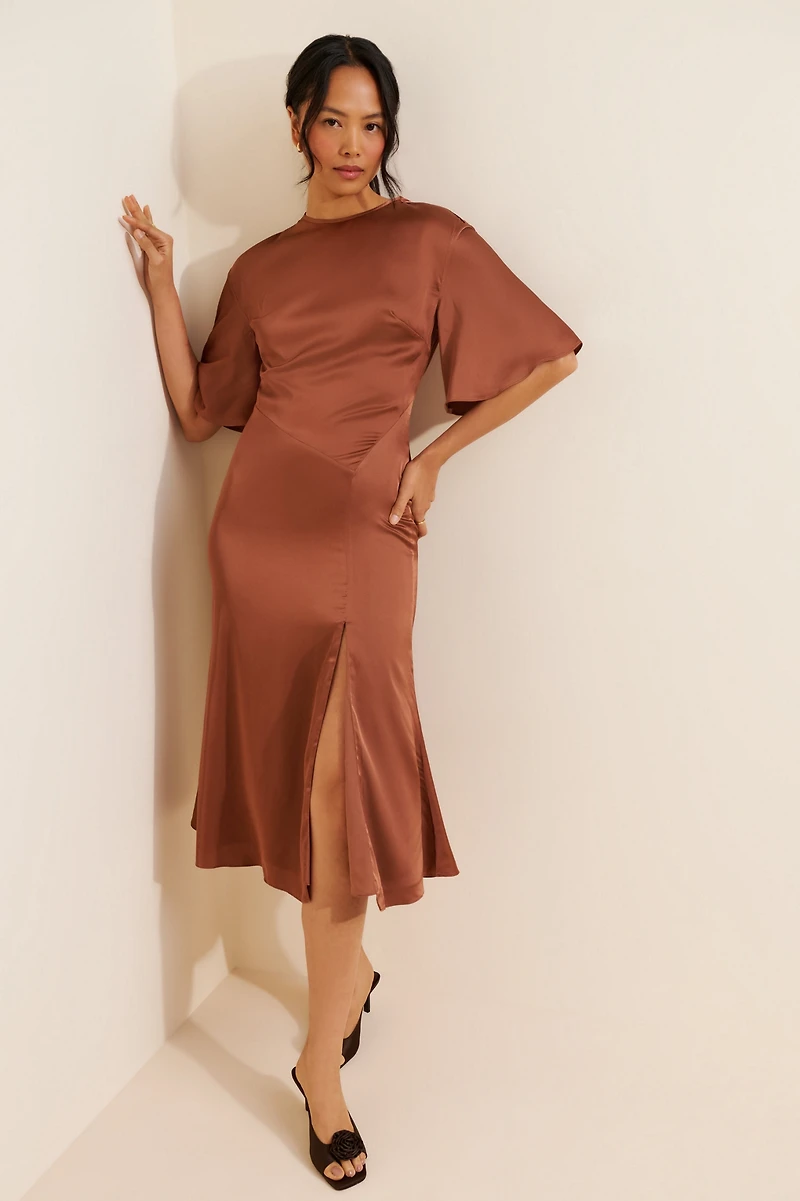 BHLDN Short-Sleeve Open-Back Side-Slit Midi Dress