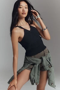 Knit V-Neck Linen Blend Tank Top