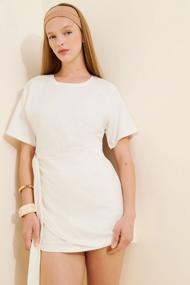 Celandine Short-Sleeve Side-Tie Mini Dress