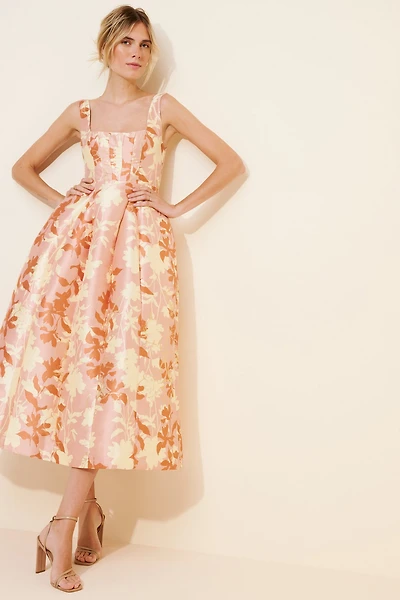 BHLDN Sleeveless Square-Neck Floral Fit & Flare Midi Dress