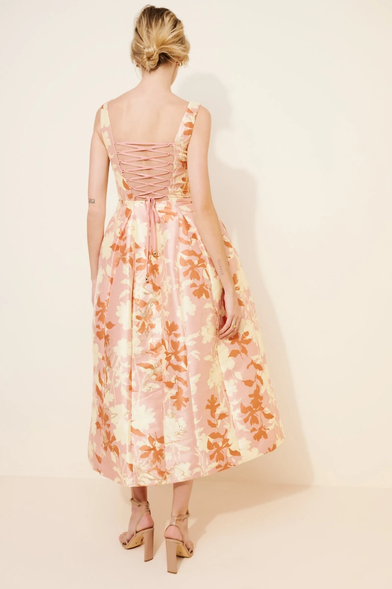 BHLDN Sleeveless Square-Neck Floral Fit & Flare Midi Dress