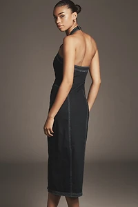 Pilcro Front-Zip Halter Denim Midi Dress