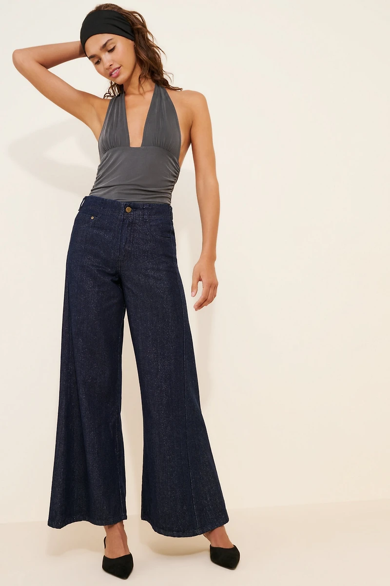 Pilcro The Adi Sparkle Pull-On Mid-Rise Flare Jeans