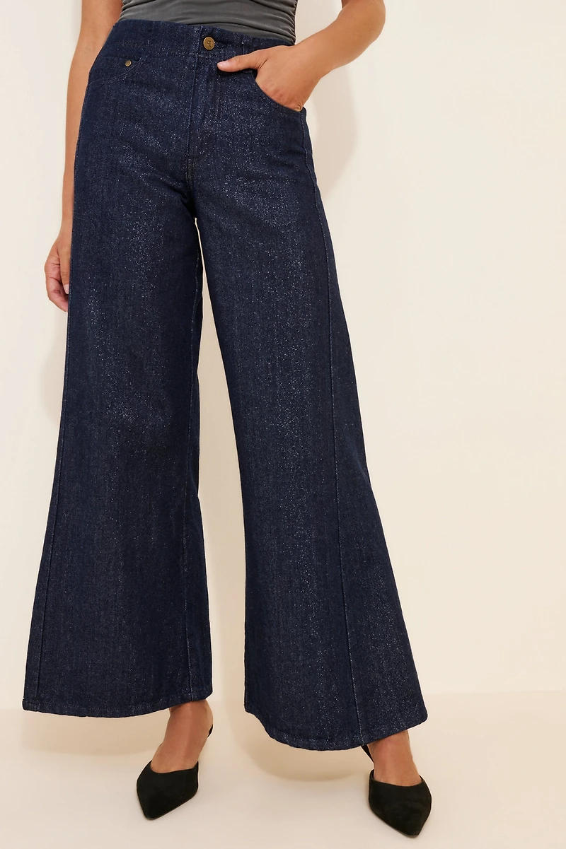 Pilcro The Adi Sparkle Pull-On Mid-Rise Flare Jeans
