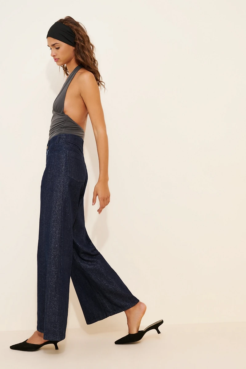 Pilcro The Adi Sparkle Pull-On Mid-Rise Flare Jeans