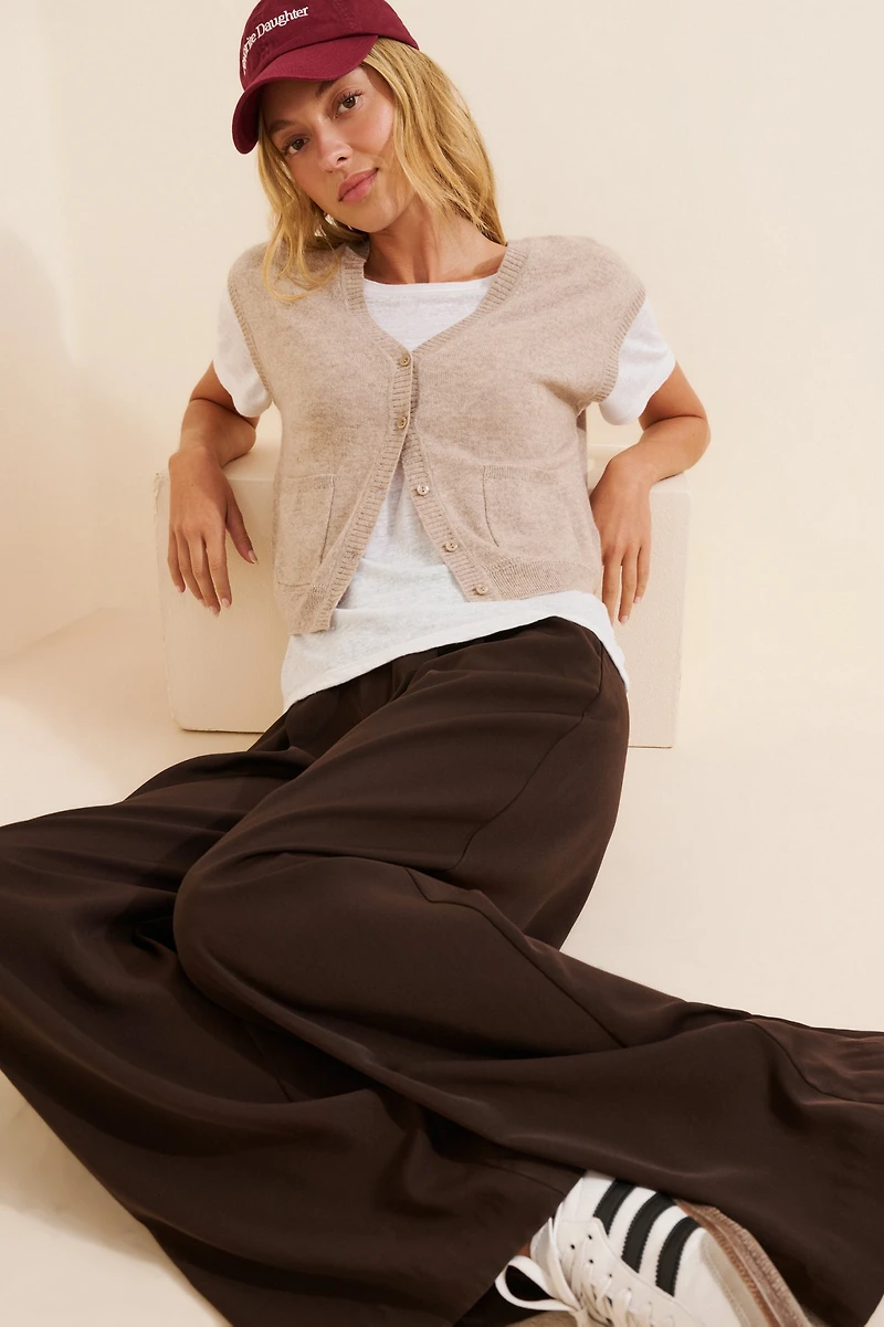 Maeve Cashmere V-Neck Cardigan Sweater Vest
