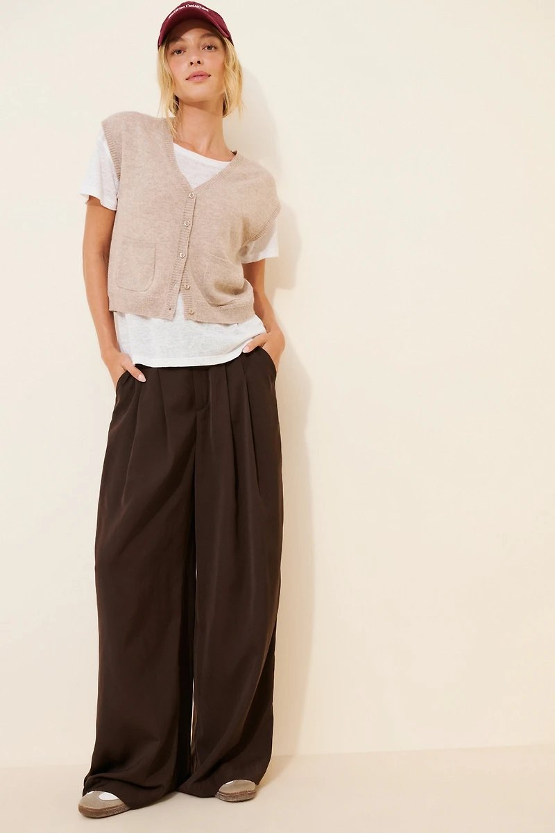 Maeve Cashmere V-Neck Cardigan Sweater Vest