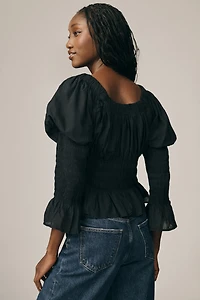 Long-Sleeve Smocked Babydoll Top