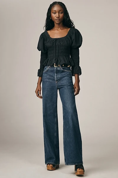 Long-Sleeve Smocked Babydoll Top