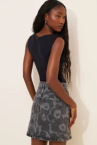 Marimekko Maridenim Ruudut Unikko Denim Mini Skirt