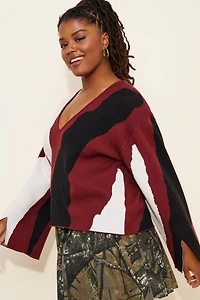 Eloquii V-Neck Intarsia Sweater