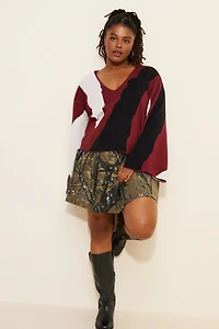 Eloquii V-Neck Intarsia Sweater