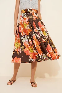 Hutch Full Floral Belted Midi Skirt