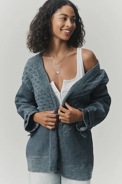 Pilcro Denim Mixed Media Cardigan Sweater
