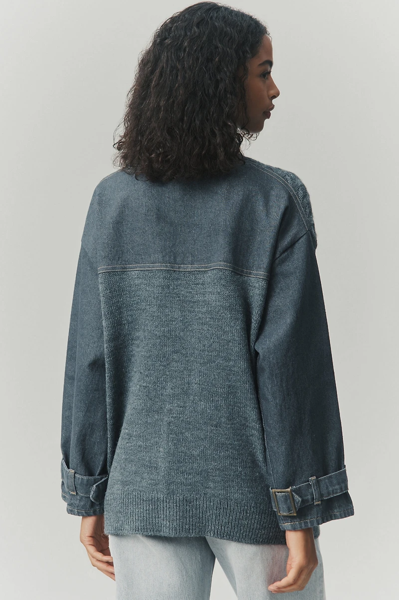 Pilcro Denim Mixed Media Cardigan Sweater