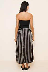 Moon River Strapless Striped Midi Dress