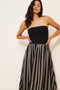 Moon River Strapless Striped Midi Dress