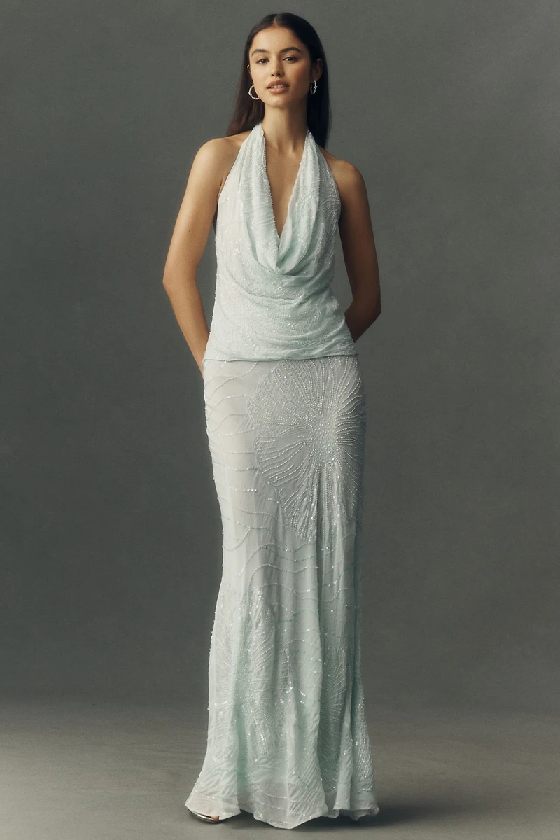 BHLDN Cowl Neck Beaded Top and Skirt Set