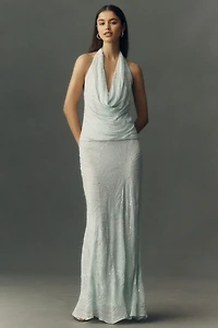 BHLDN Cowl Neck Beaded Top and Skirt Set