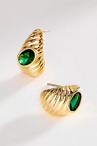 Sculptural Ribbed Crystal Post Earrings