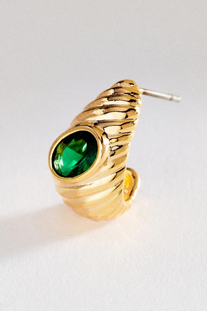 Sculptural Ribbed Crystal Post Earrings