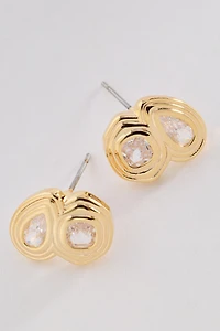 Textured Bezel Crystal Post Earrings