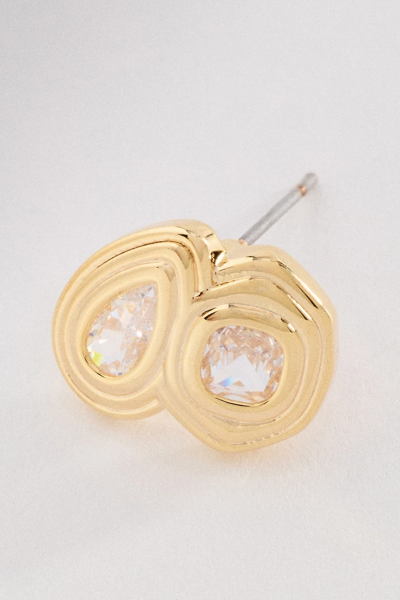 Textured Bezel Crystal Post Earrings