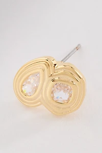 Textured Bezel Crystal Post Earrings