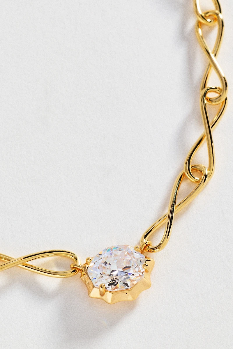 Twist Chain Bezel Crystal Necklace