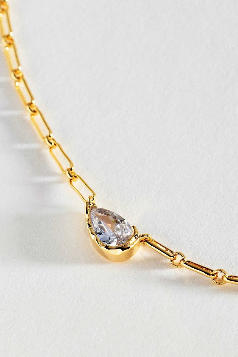 Bezel Crystal Paperclip Chain Necklace