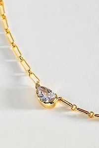 Bezel Crystal Paperclip Chain Necklace