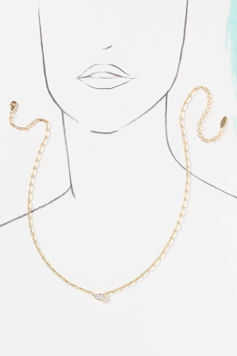Bezel Crystal Paperclip Chain Necklace