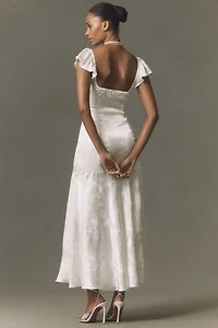 BHLDN Flutter Sleeve Jacquard Maxi Dress