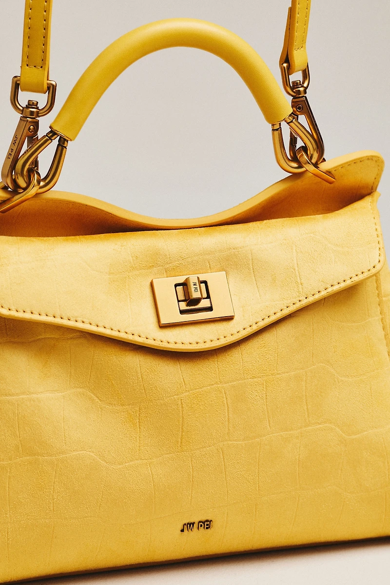 JW PEI Lucia Croc-Embossed Faux Suede Top Handle Bag