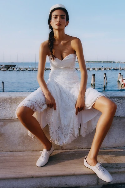 BHLDN Lace Strapless Midi Dress