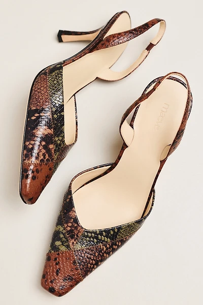 Maeve Square-Toe Slingback Leather Heels