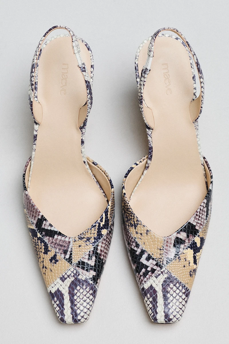 Maeve Square-Toe Slingback Leather Heels