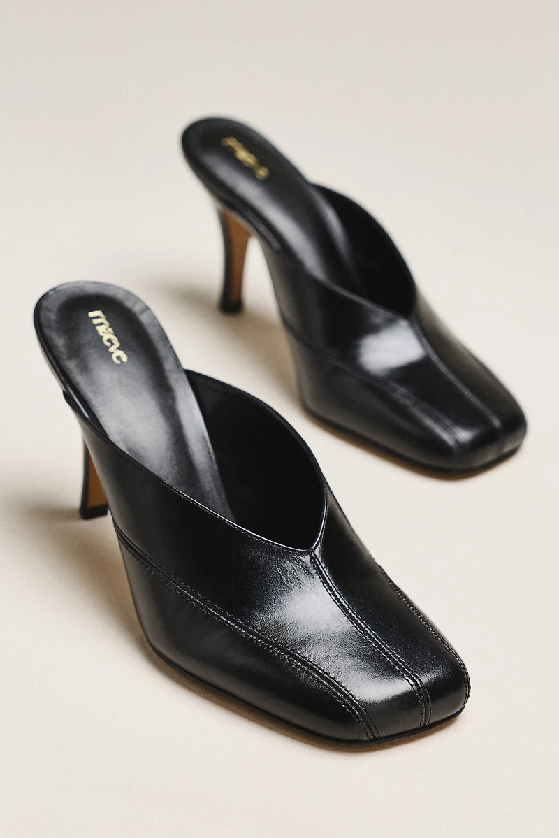 Maeve Square-Toe Mule Heels