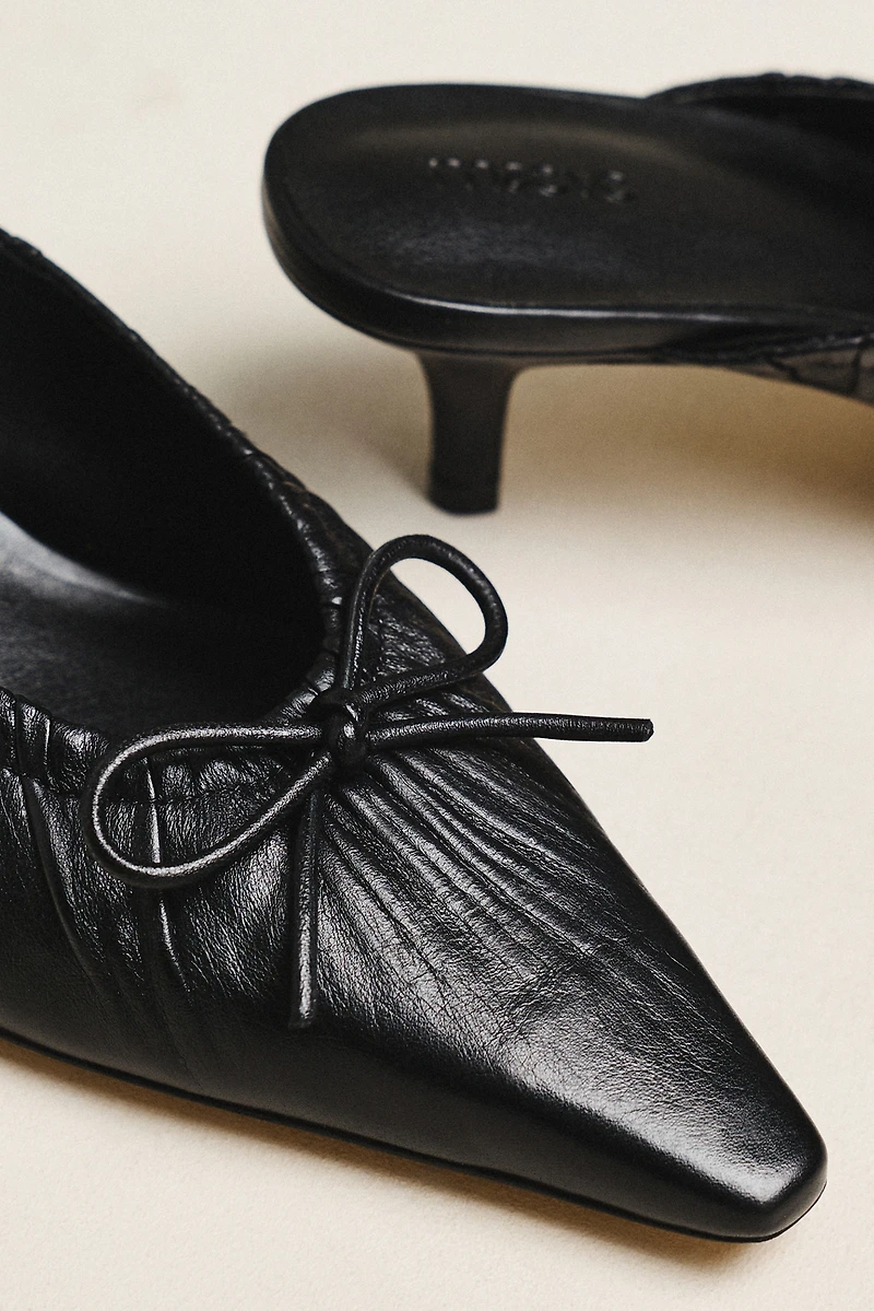 Maeve Cinched Bow Kitten Heel Mules