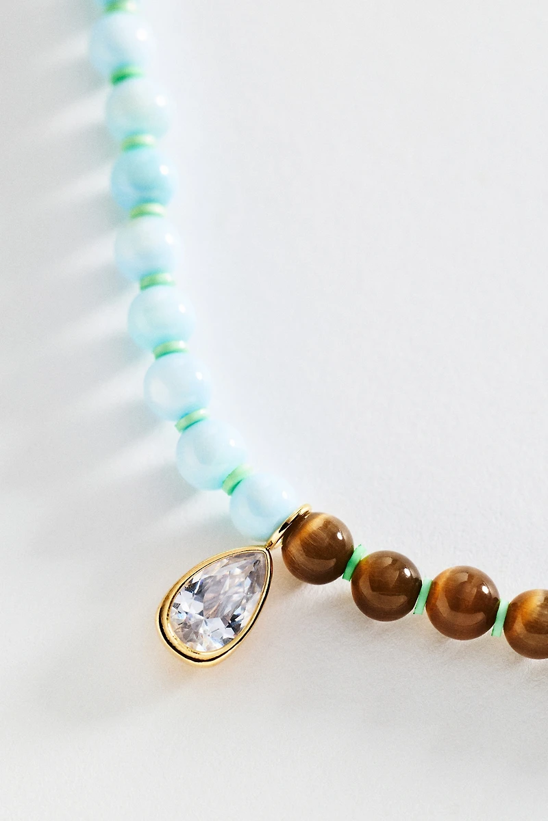 Colorblock Beaded Pendant Necklace