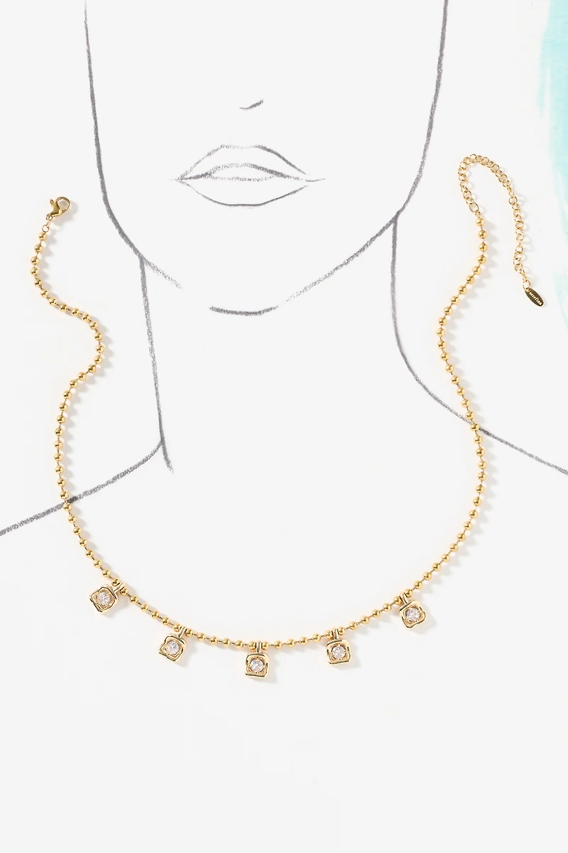 Staggered Bezel Gem Necklace