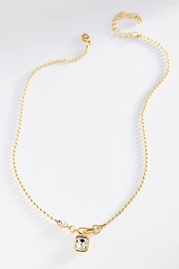 Bezel Crystal Pendant Ball Chain Necklace