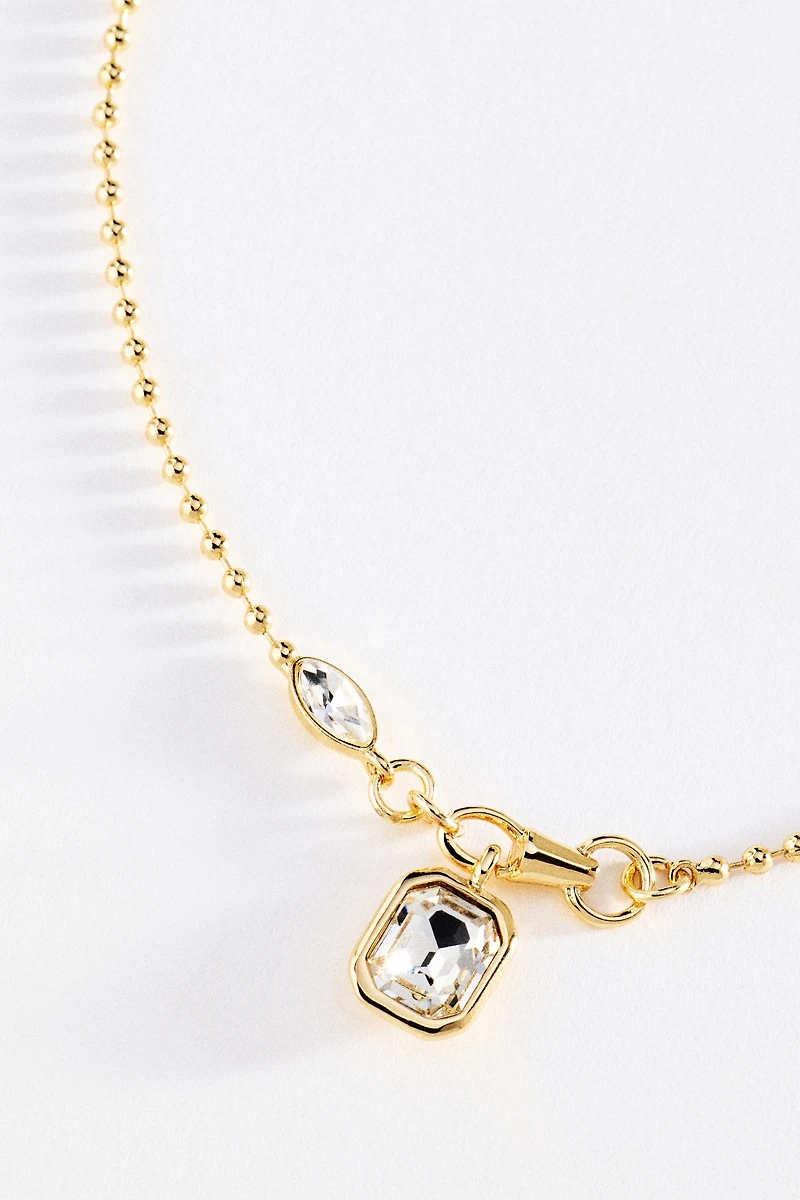 Bezel Crystal Pendant Ball Chain Necklace
