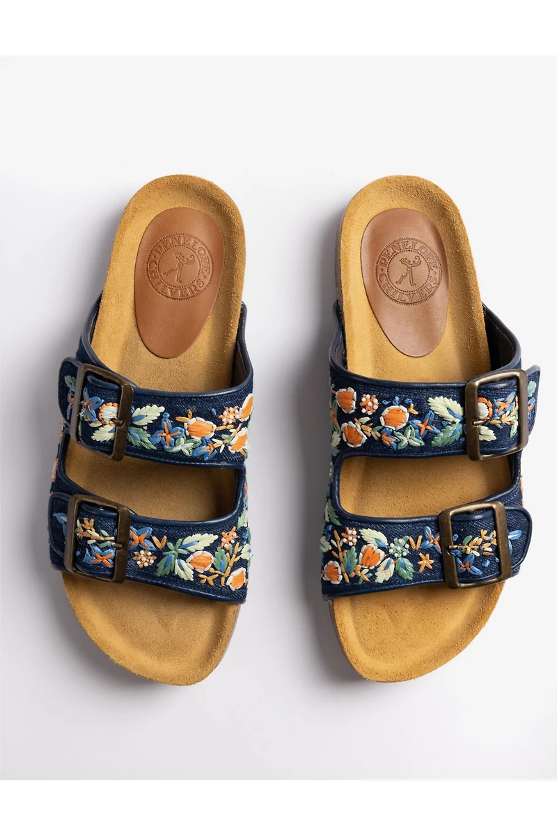 Penelope Chilvers Pool Embroidered Denim Slides