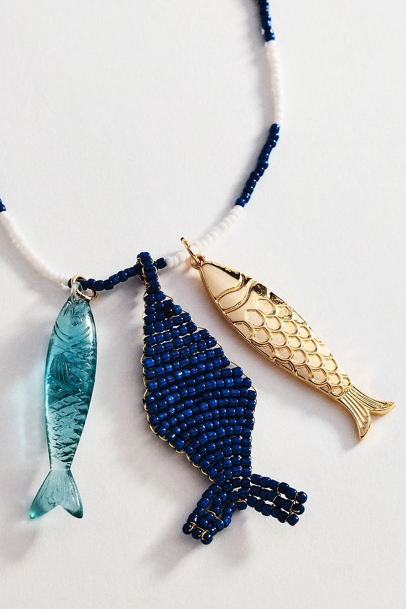 Ceramic Beaded Fish Pendant Necklace