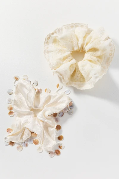 Eyelet and Shell Scrunchie, Set of 2